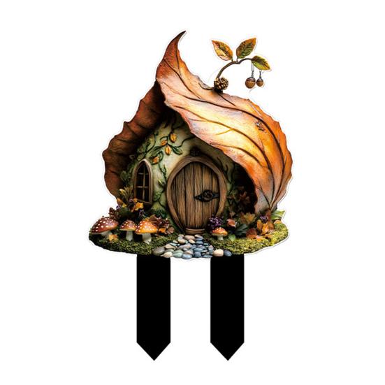 Elf Hut Garden Stake 2D Acrylic Fairy Tale Cabin Decoration B