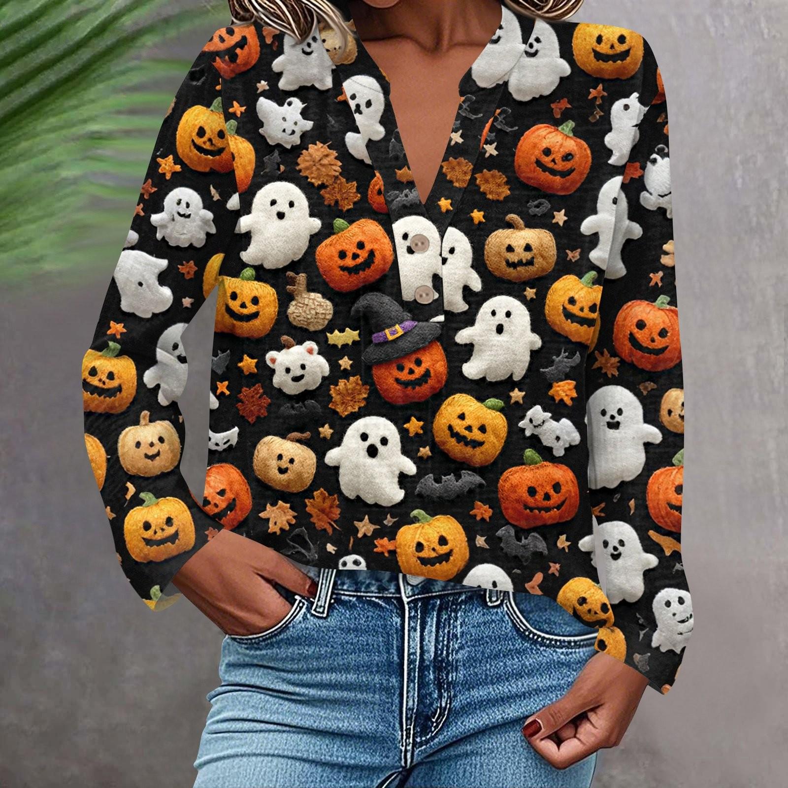 

Женская модная и повседневная рубашка с длинным рукавом, V-образным вырезом, на пуговицах, с принтом, блузка, топ L