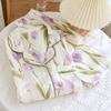 2026 New Spring and Autumn Women's Pajama Set 100% Cotton Crepe Long Sleeve Two Piece Flower Comfortable Home Clothing Set
