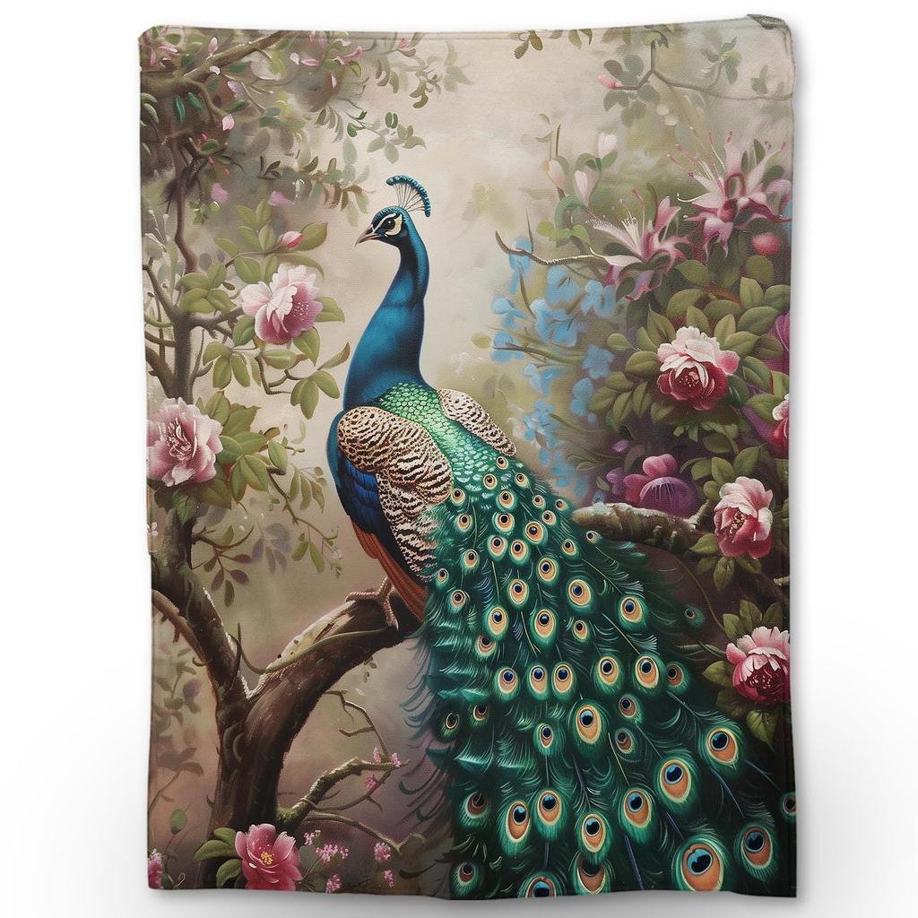 Peacock Pattern Collection Digital-printed Polyester Bedroom Velvet Flannel Cover Blanket Fleece Soft Cover Blankets for Beds