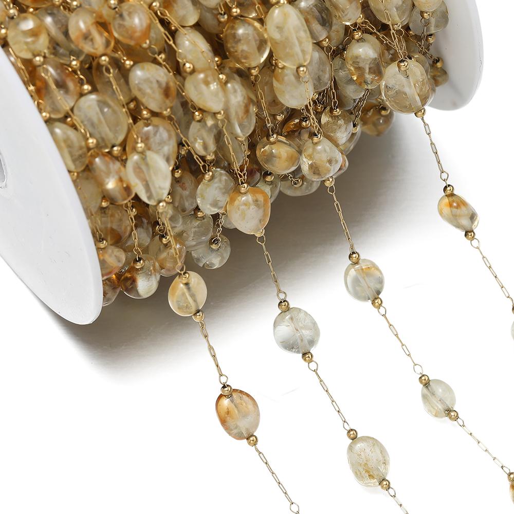 1Meter/Pack Stainless Steel Natural Stone Round Shape Beads Chains for DIY Necklace Bracelets Jewelry Making Accessories