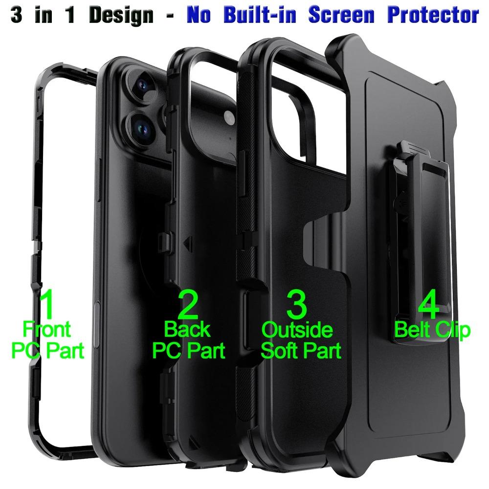 3-lagige Heavy Duty Defender Armor Phoen Hülle für iPhone Air 17 Pro Max 16 E 15 14 Plus 13 Gürtelclip Stoßfeste Schutzhülle