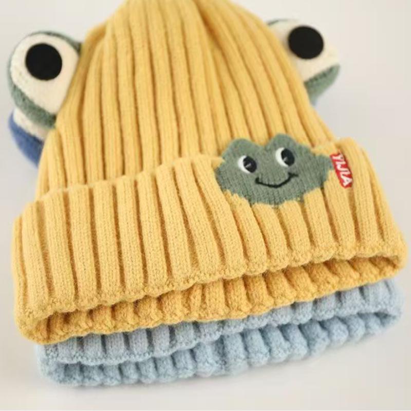 Baby Wool Hat Cute Big-Eyed Frog Ear Protection Hat Winter Thickened Warm Knitted Hat Gift For Kids