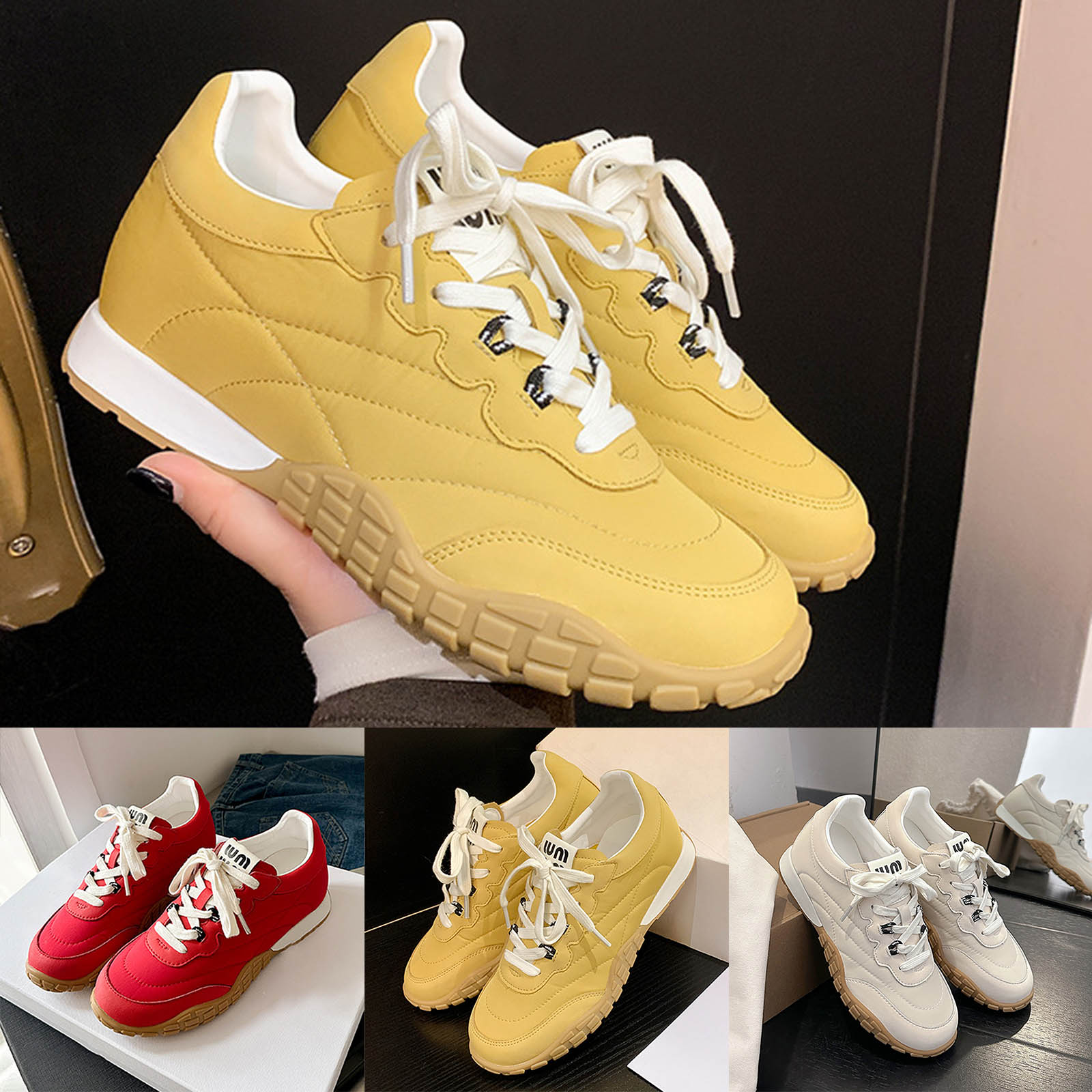 

Fashion Women Sneakers Low Top Round Toe Lace Up Soft Sole Vulcanized Shoes Soft Flat Walking Sport Running Casual Shoes 35 жовтий