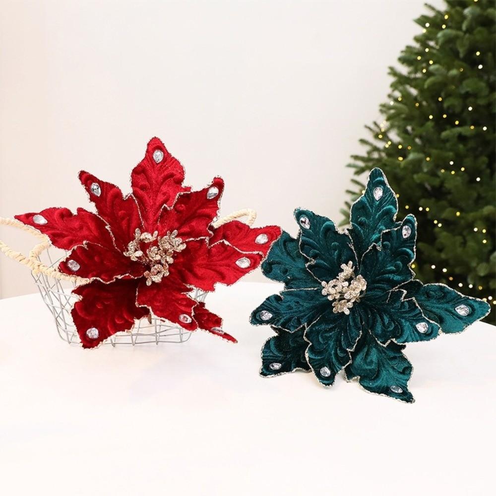 DIY Decoration Fake Flower 22cm Xmas Tree Decorations New Glitter Poinsettia  Christmas Gift