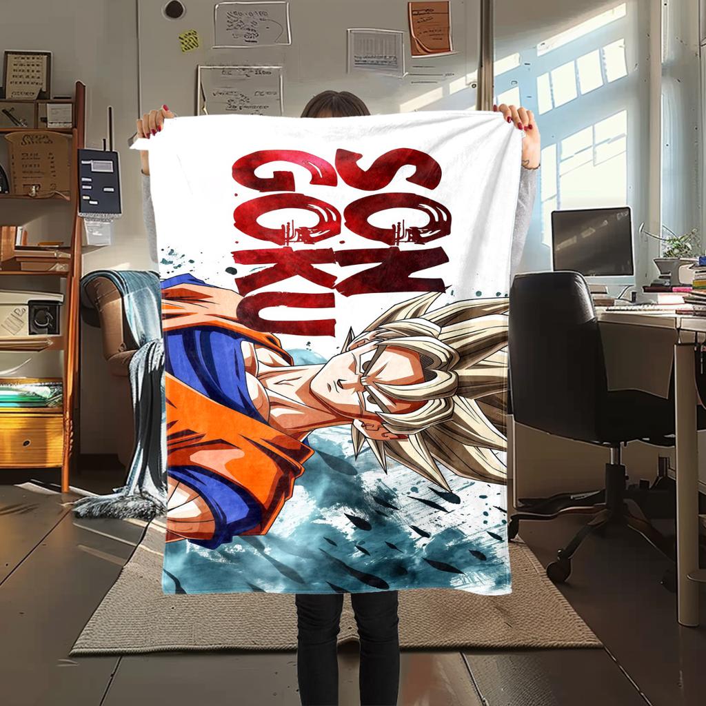 1 Stück Son Goku Druck Flanelldecke, Hohe Qualität für alle Jahreszeiten, Heimdekoration, Wärme und Komfort, Perfekt für Weihnachtsgeschenke