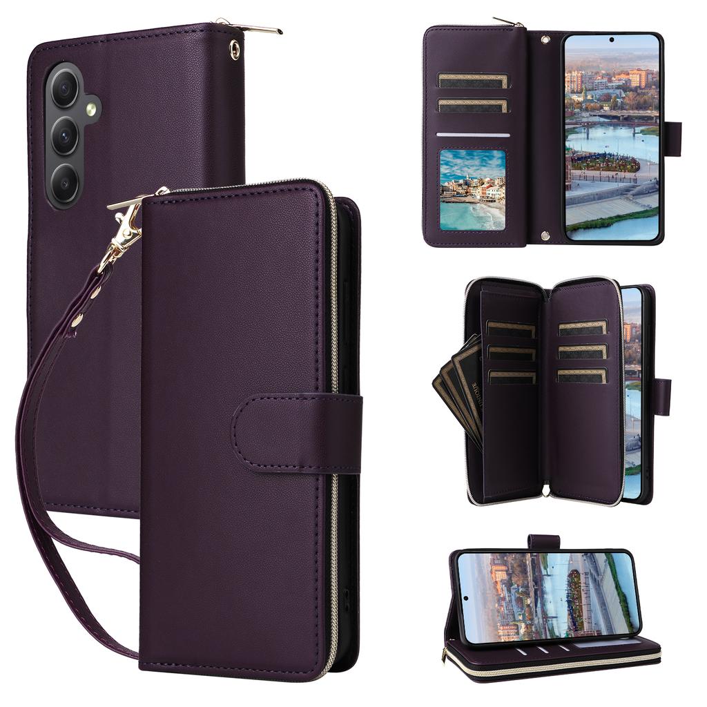 R20 For Samsung Galaxy A34 5G Case Zipper Wallet PU Leather Phone Cover