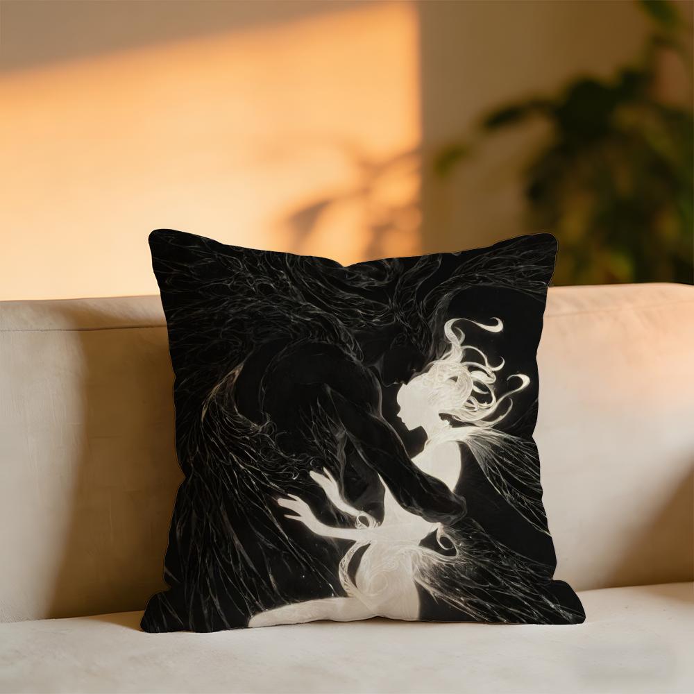Angels And Demons Cushion Cover Cozy Velvet Throw PillowSoft Warm Cushion For Sofa Bed