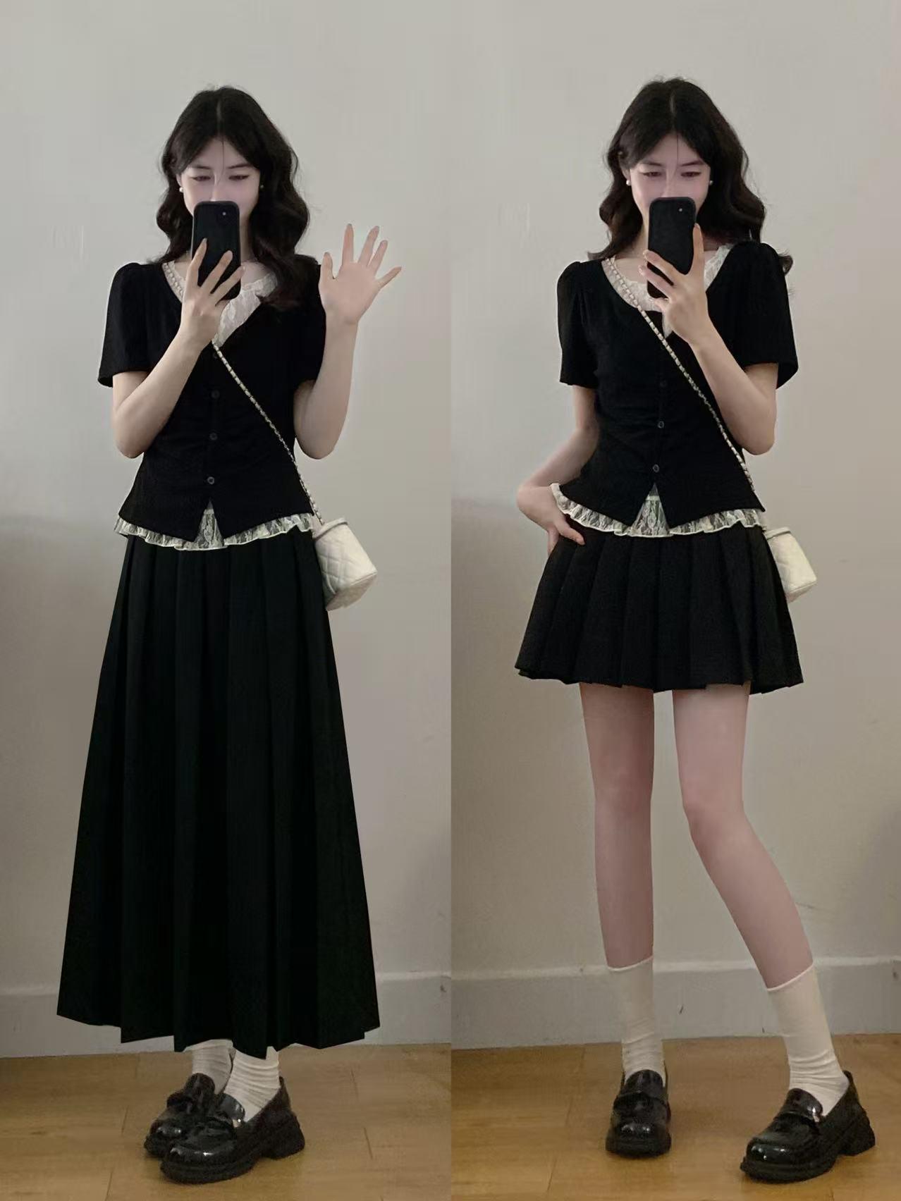 

Elegant Plus Size Lace Top & Pleated Skirt Set for Women - Summer Collection 4XL