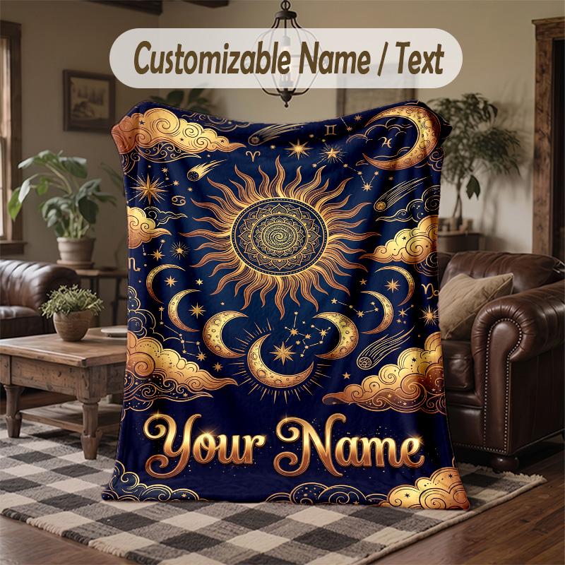 Celestial Dreams Stars Theme Throw Blanket Custom Name Text Personalized Blanket Soft Cozy Blanket for Home Sofa Bed