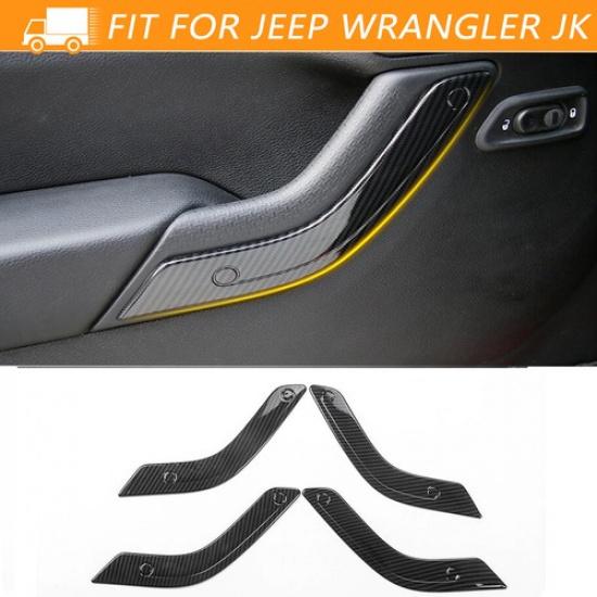 4pcs Carbon Fiber Interior Door Handle Cover Trim For Jeep Wrangler JK 11-17
