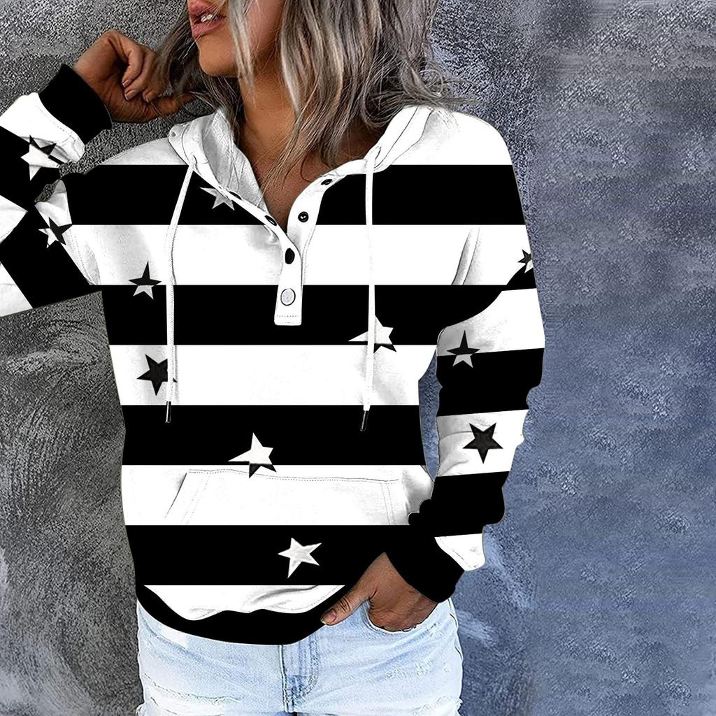 Women's Casual Fashion Long Sleeved Top Printed Round Neck Printed Hoodie