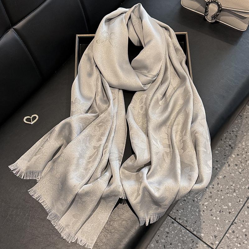 Scialle in Seta Oro Tencel Cotone Seta Moda Donna Versatile Imitazione Seta Sottile Farfalla Lunga Sciarpa da Spiaggia Sciarpa