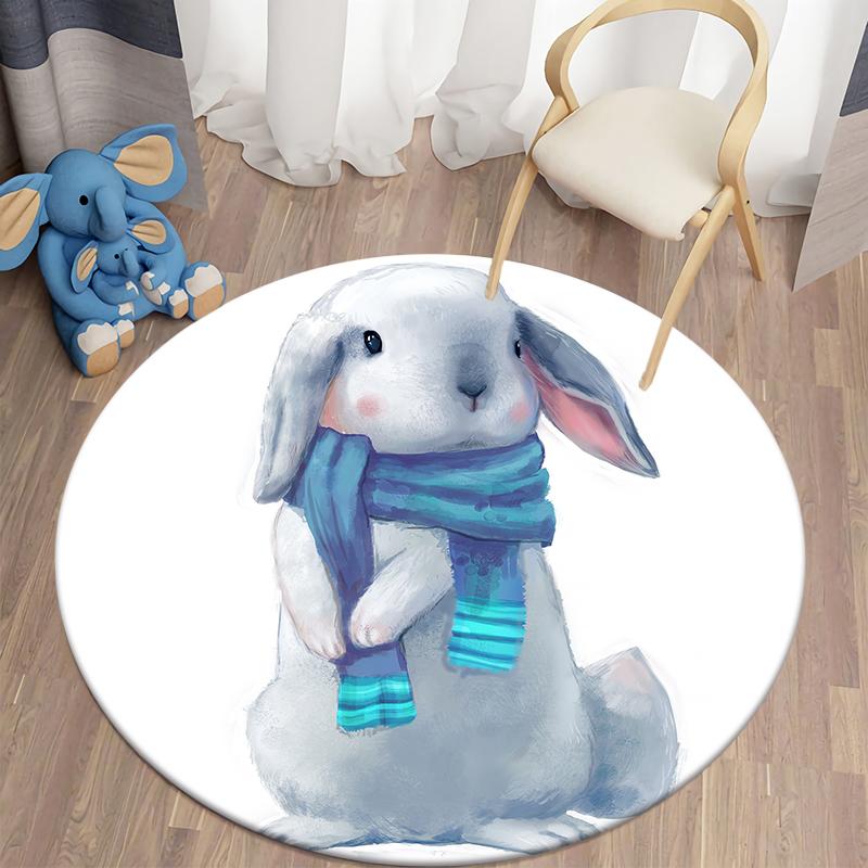 Cartoon Rabbit Print Pattern Circular Carpet Home Living Room Sofa Bedroom Bathroom Children's Room Floor Decoration Carpet
