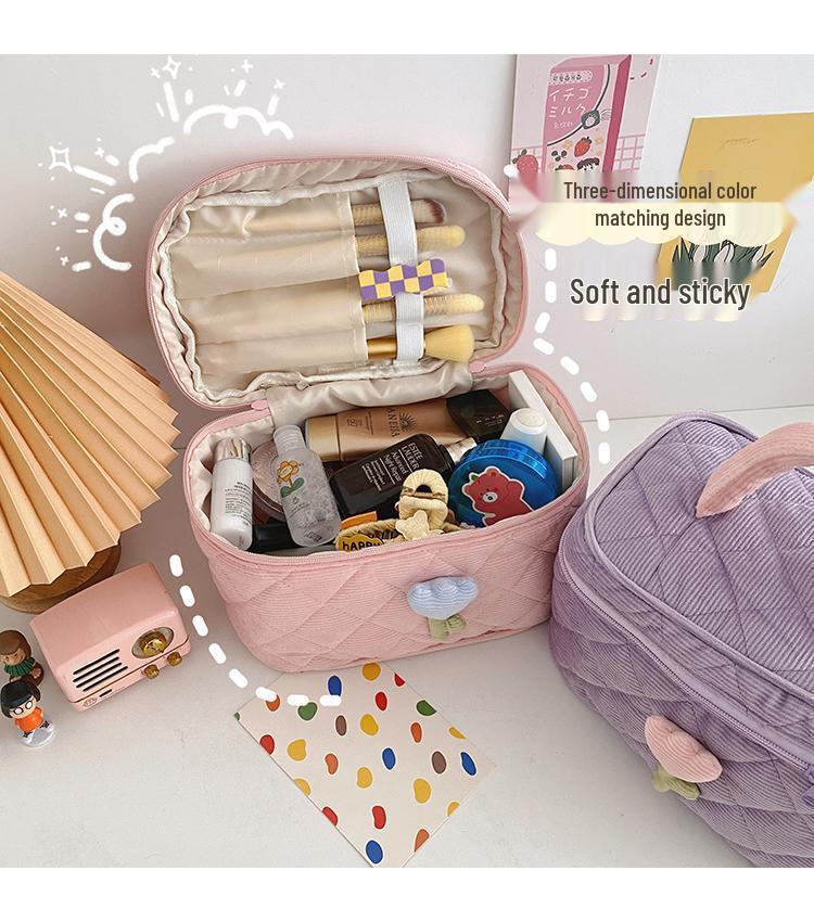 Corduroy Women's Makeup Bag - Large Capacity, Portable & Cute Toiletry Bag