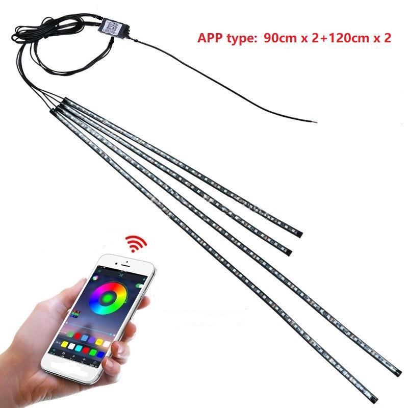 

Водонепроницаемая автомобильная подсветка, атмосферная лампа, неоновый акцент, светодиодная лента, приложение/пульт дистанционного управления, RGB, авто, наружная декоративная подсветка днища