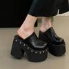 Pantofole da Donna Nere a Zeppa con Borchie Design alla Moda Fondo Spesso Scarpe con Tacco Alto Estate Festa Abito Zapatos Mujer