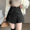 Women's 2026 Autumn/Winter High-Waist Wool Suit Skirt Pants - Double-Breasted, Wide-Leg Slimming Shorts