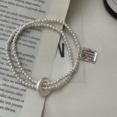 Women's 925 Silver Circle Bead Initial Bead Double Bracelet
