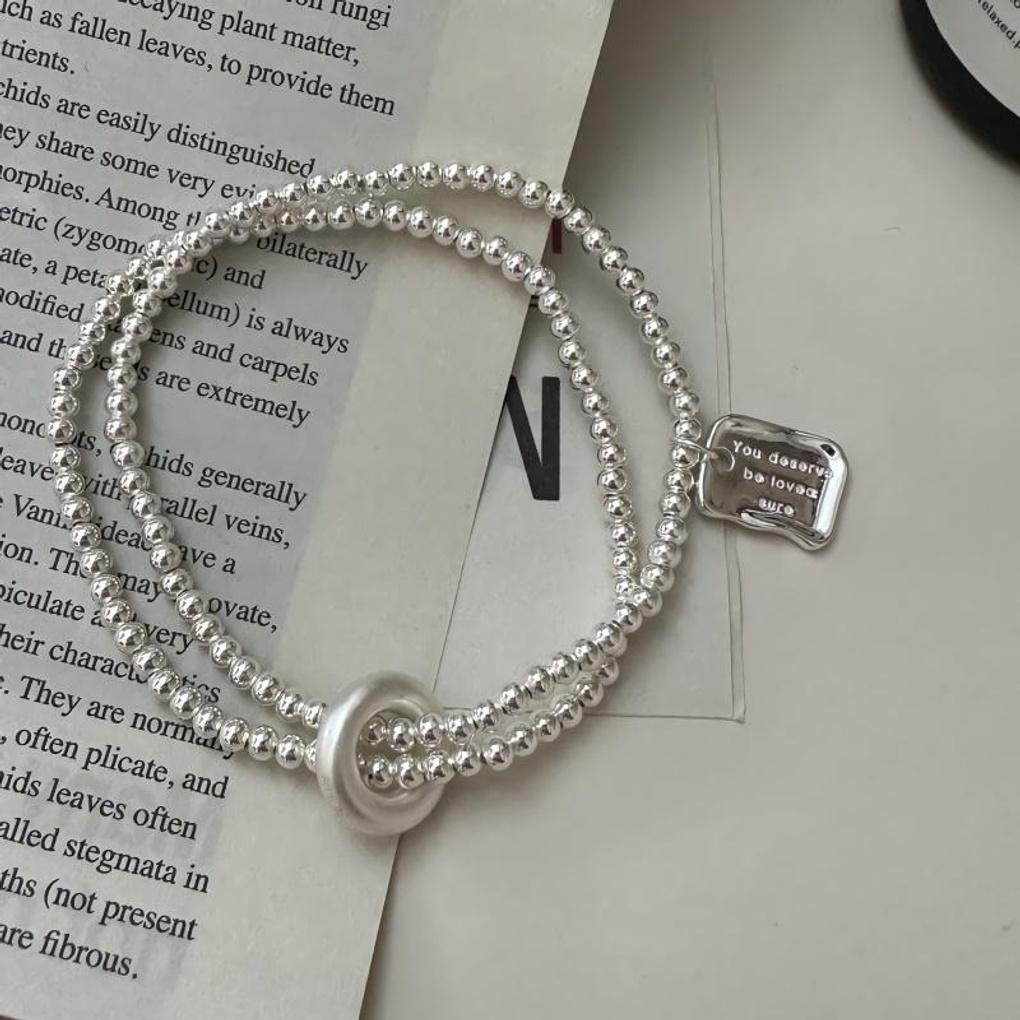 Women's 925 Silver Circle Bead Initial Bead Double Bracelet