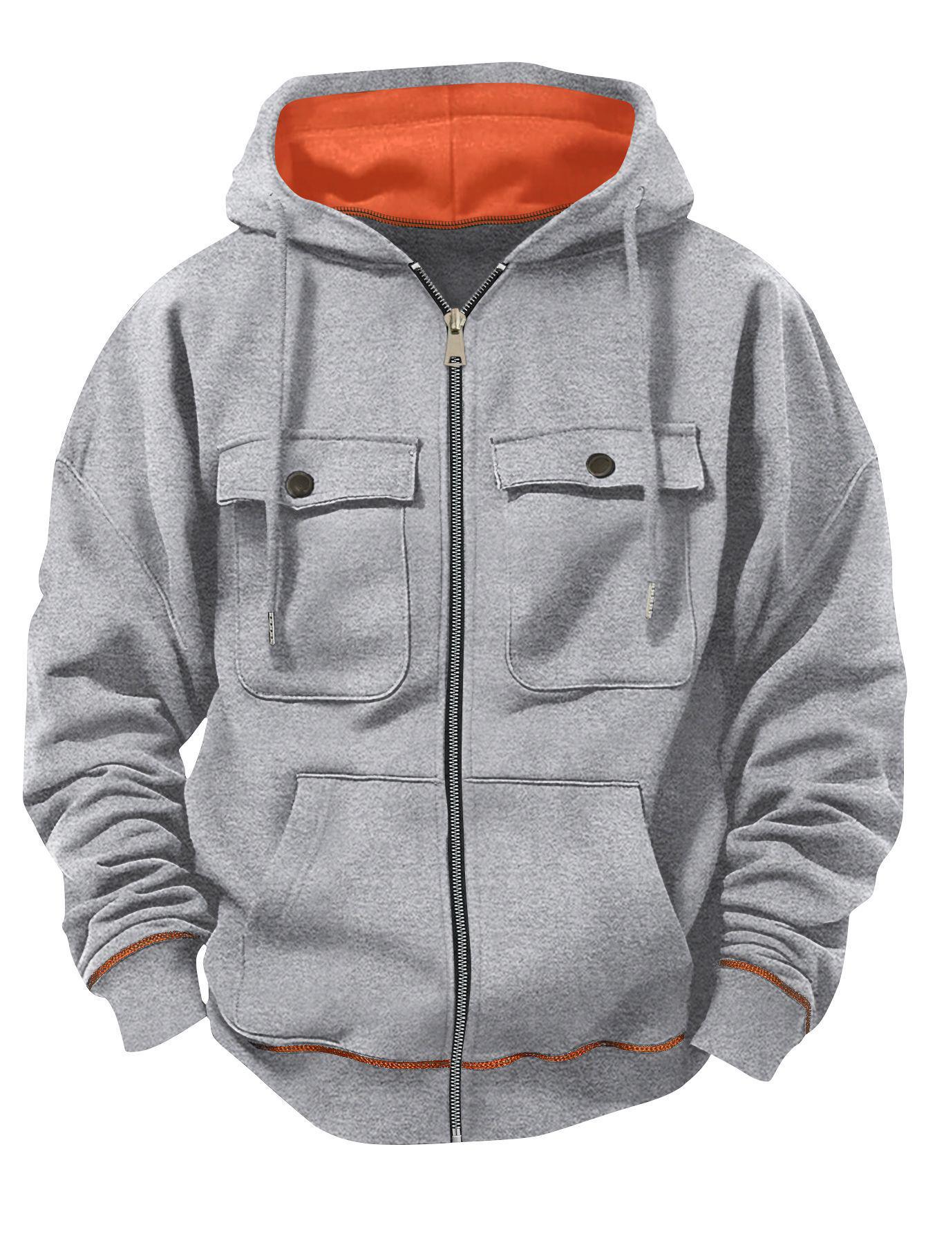 

European & American Fleece-Lined Men s Sweatshirt: Trendy Plus-Size Casual Zipper Hoodie for Autumn/Winter. XXL світло-сірий колір
