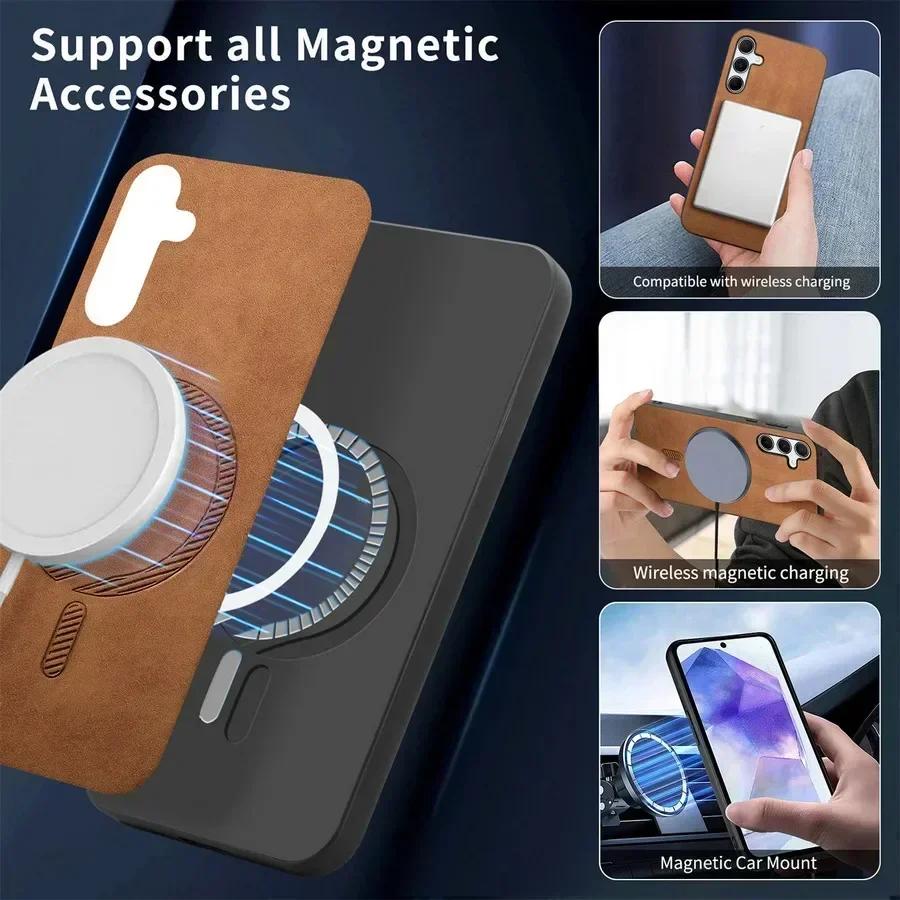 For Magsafe Matte Leather Case for Samsung A56 A36 A16 A06 A05 A15 A25 A35 A55 A54 Magnetic Wireless Charging Protection Phone Cover