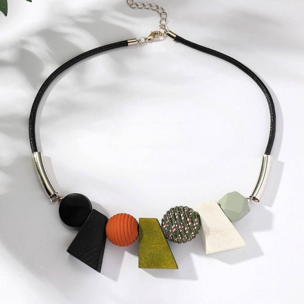 Beads Wood Necklace Trapezoid Ethnic Style Necklace Unique Simple Geometric Necklace  Traval