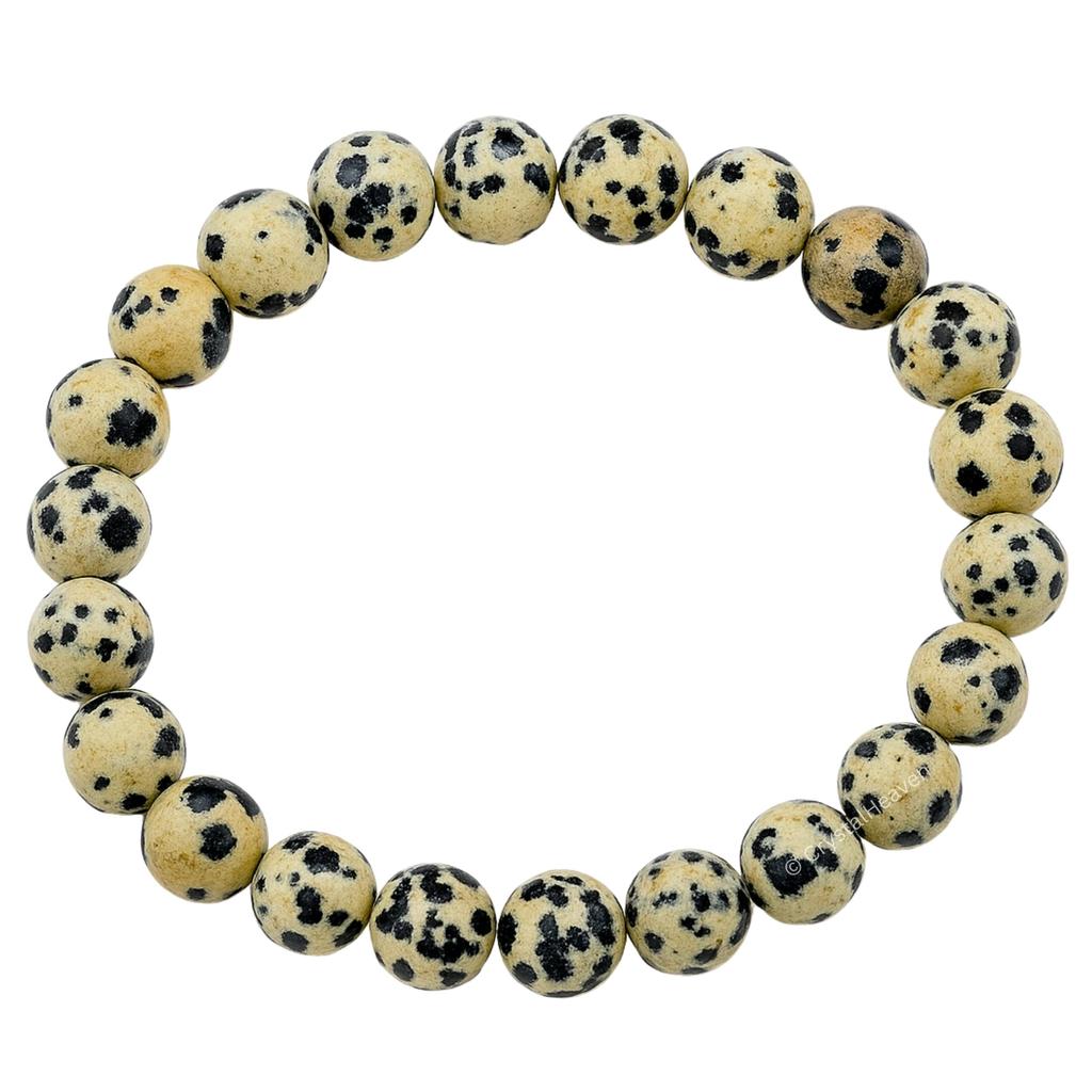 Certified Dalmatian Jasper Bracelet for Women Men with Healing Crystal and Reiki Stone - Beautiful Gemstone Beaded Bracelet for Balance, Harmony