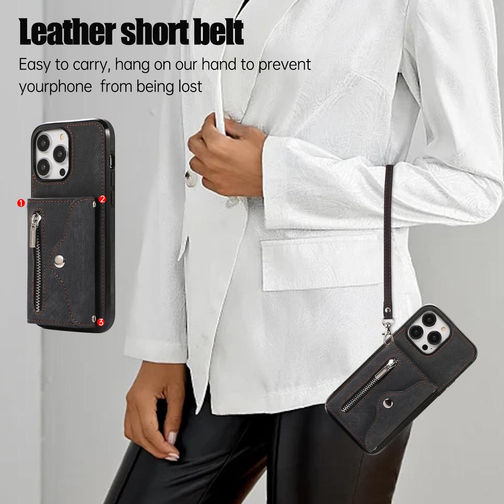 For iPhone 14 Pro PU Leather+TPU Scratch Proof Phone Case Kickstand Cover with RFID Blocking Card Bag