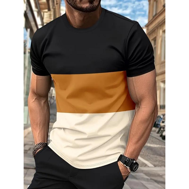 Herren Casual Farbblock Kurzarm Rundhals T-Shirt