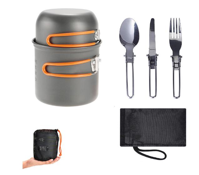 

Набор походных горшков, переносные столовые приборы для кемпинга на открытом воздухе, набор для пикника, посуда для 1-2 человек, складные походные столовые приборы оранжевый