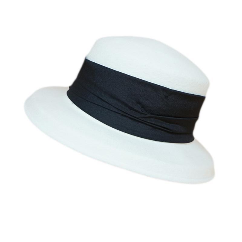 White Wool Elegant French Retro Japanese Hepburn Bell-Shaped Basin Hat Women'S Autumn And Winter British Foreign Trade Fisherman'S Top Hat