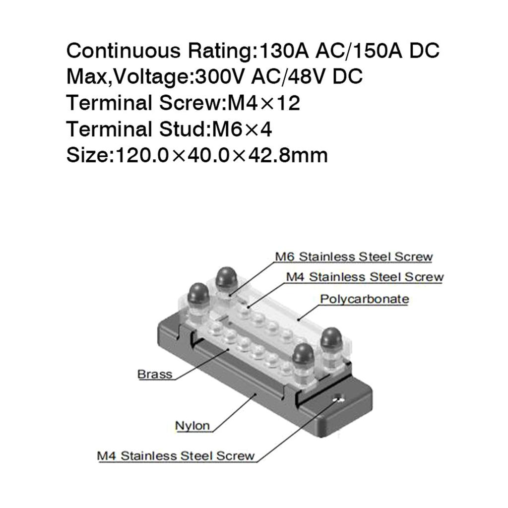 Marine Bus Bar 12V-48V ,Battery Bus Bar 150A Power Distribution Terminal Block with Cover for Car Boat Marine