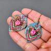 Natural Pink Sapphire Copper Multi Electroformed Art Deco Drop Dangle Earrings V-90