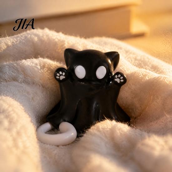 Lehká Dekorativní Kočka Duch 2 ks Halloweenská Soška, Roztomilá Figurka, Kreslený Jedinečný Díkůvzdání Dárek pro Přátele Mini Strašidelný Koťátko Ozdoba Domů