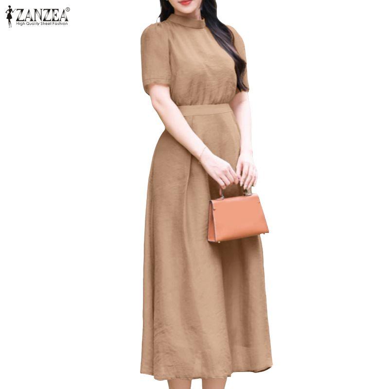 ZANZEA Damska letnia casualowa sukienka z krótkim rękawem i kołnierzykiem