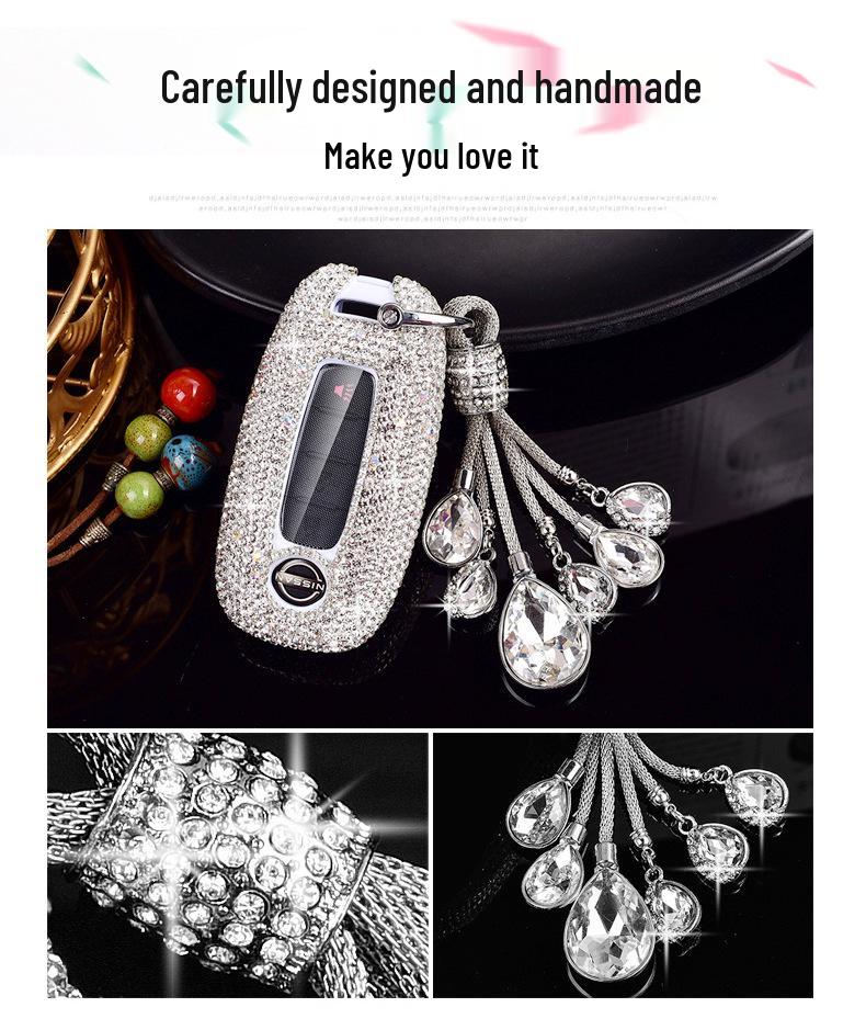 Women's Diamond Car Key Cover for Nissan 14th Gen Sylphy, Qashqai, Teana, X-Trail, Tiida, Murano, Terra