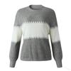 Contrast Colour Striped Knitted Sweater for Women Bell Sleeves Top Women's Round Neck Luxurious Relaxed-fit Slimming and Versatile Top