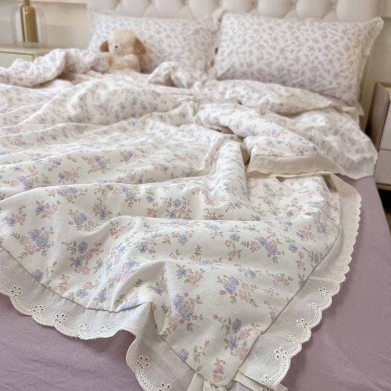Lace Lace Bedding Four-piece Set Soft Skin-friendly Breathable Washed Sheets Quilt Cover Pillowcase