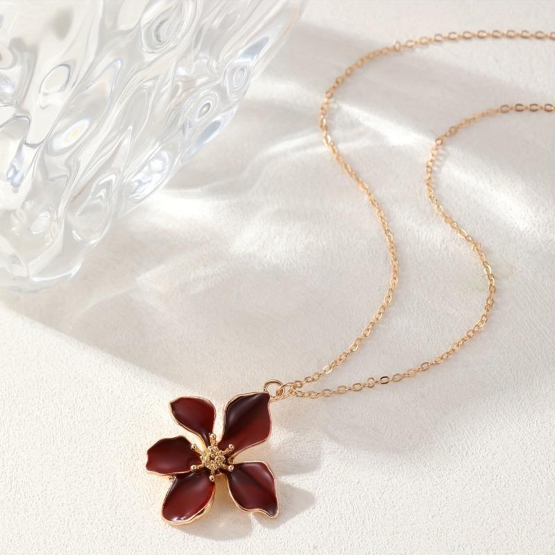 Elegant Able Flower Pendant Necklace, White Enamel Petals Multifunctional Accessory for Women's Casual Formal Occasions