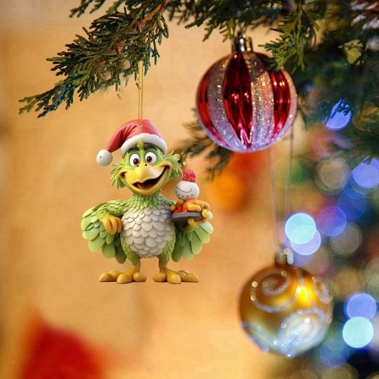 1/4Pcs Christmas Tree Decoration Cartoon Green Elf Hanging Ornaments Acrylic Flat Pendant Xmas Tree Accessories for Holiday Home Car Decor