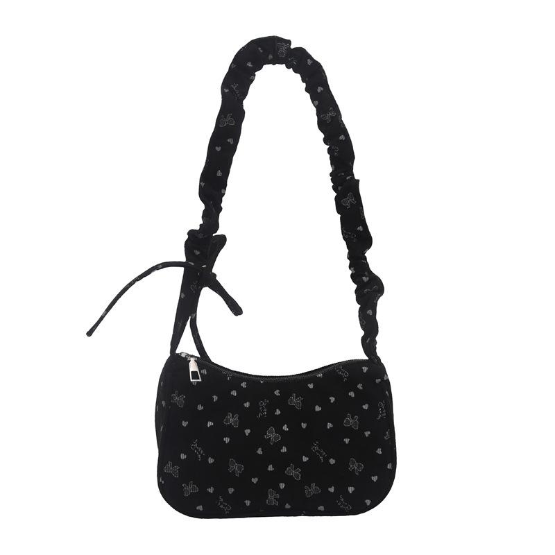 Japanese sweet small bag women s 2025 new trendy printed crescent shoulder bag foreign style handbag simple underarm bag чёрный