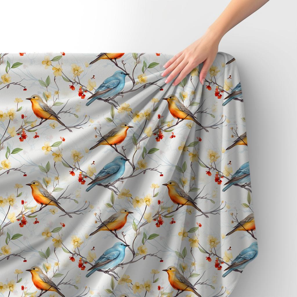 Royal Samt Stoff Polyester Zum Nähen - Motiv Vögel - Rdx2537