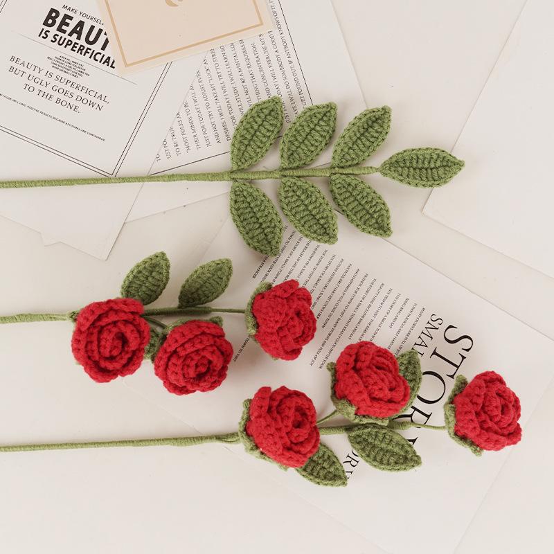 Hand-Knitted Multi-Headed Wool Rose - Qixi Festival Creative Gift Simulation for Birthdays