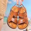 TUINANLE Men's Pu Leather Sandals Summer Beach Slides Casual Retro Brown Shoes Outdoor Flip Flops Non-Slip Sandals