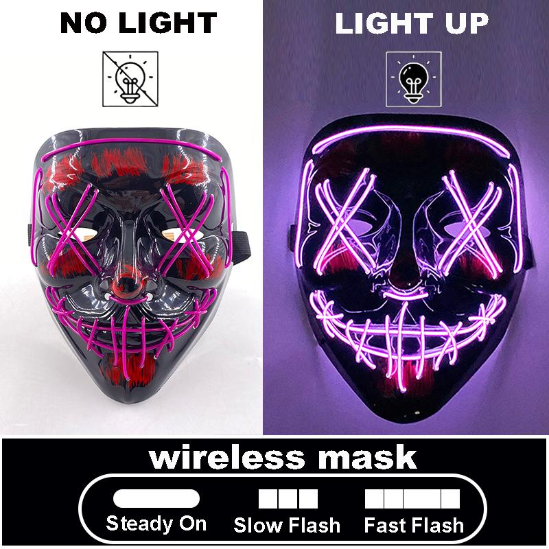 High Quality Rave Mask Decor Cosplay Purge Mask Halloween Horror Led Luminous Mask For Makeup Prom Party Cosplay Costume
