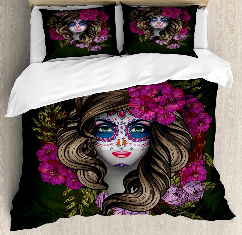Makeup Duvet Cover Set for Women Queen Size Lightweight Down Quilt Covers Bedroom Decor 2 Pillowcases 1 Duvet Cover No Comforter