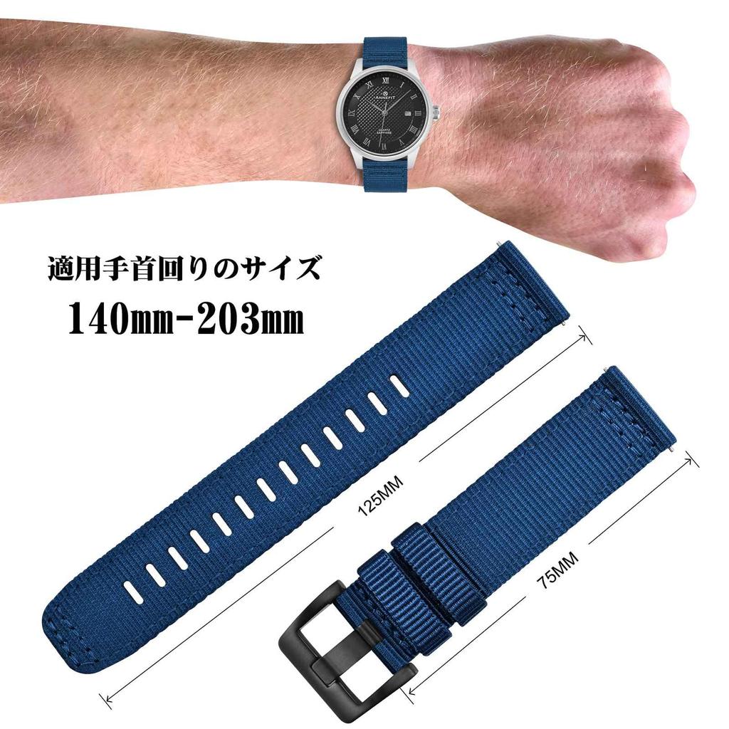 Nylon Watch Military Watch Replacement Fabric Double Strap Nylon Quick Buckle [ANNEFIT] Band, Band, 22mm, Belt, Release, Blue/Black