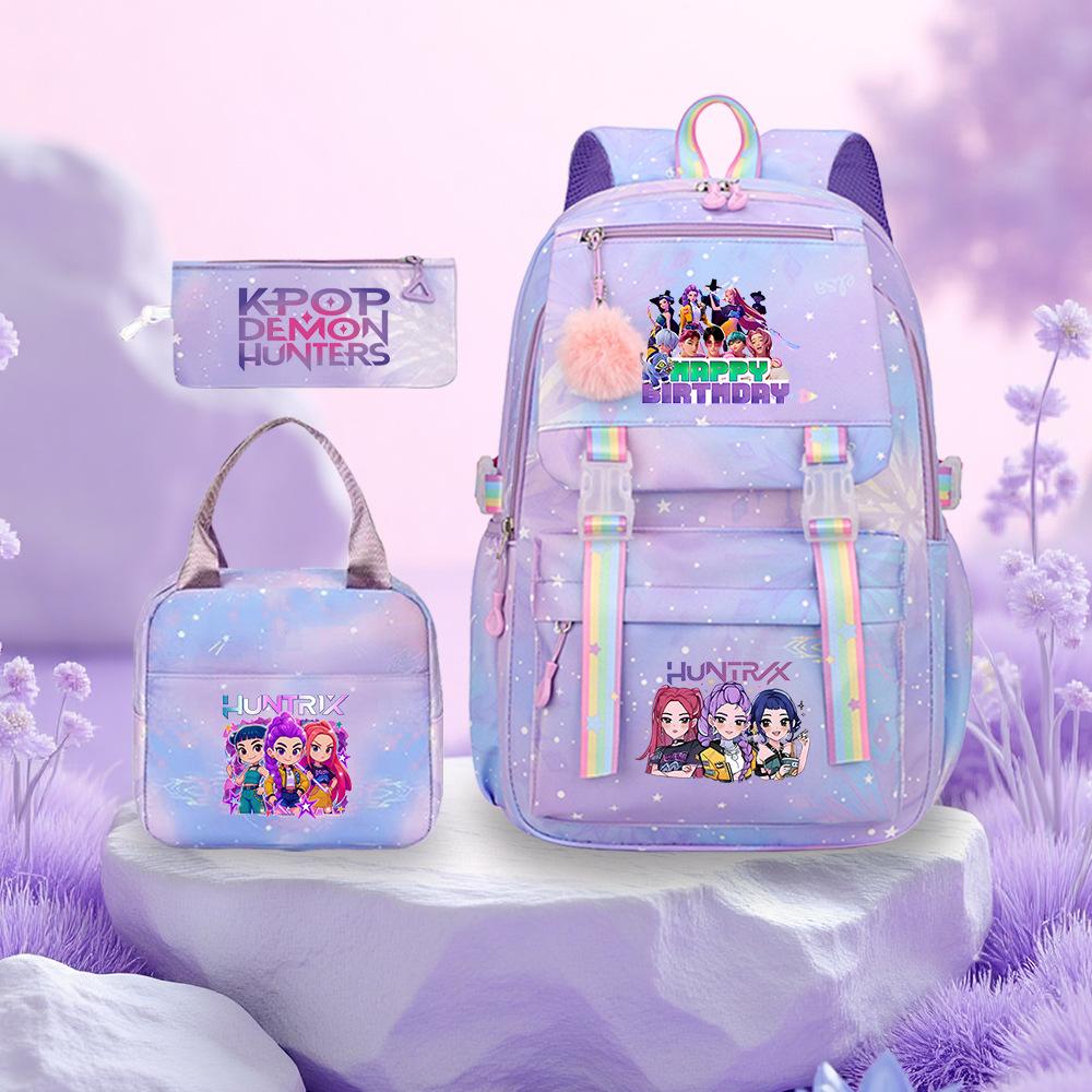 K-Pop Witch Hunters Cartoon Printed Student Pencil Bag Lunch Bag Three-Piece Backpack
