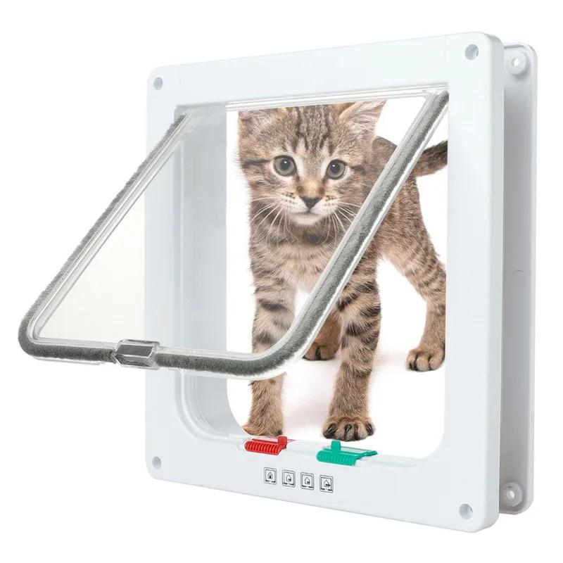 Dog Cat Flap Door with 4 Way Lock Pet Cat Gate Security Flap Door For Animals Plastic Small Dog Gate Cat Flap Pet Door Gate